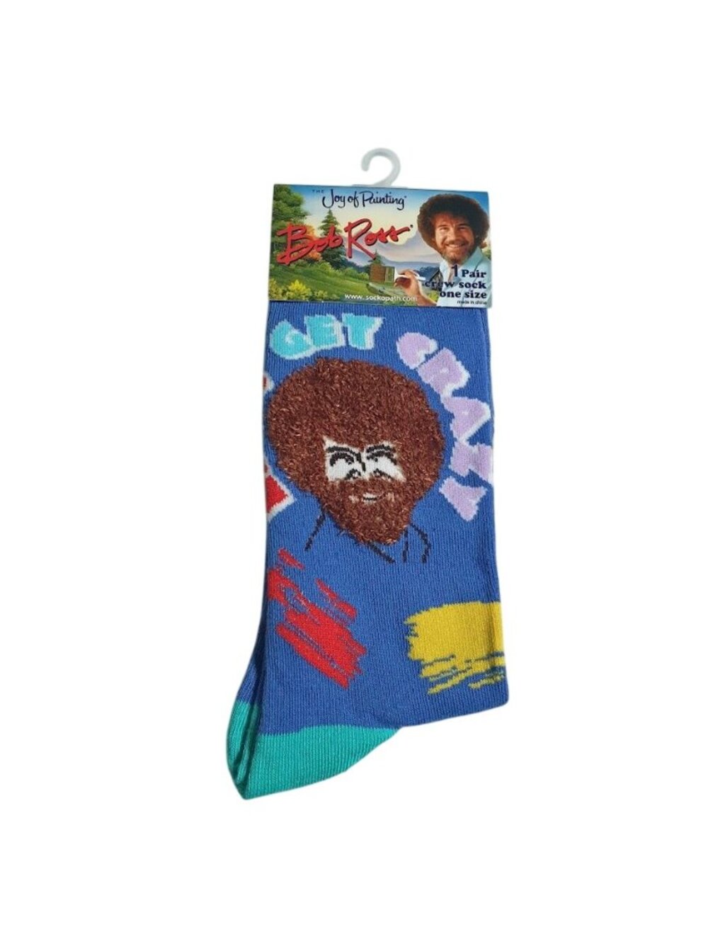 Bob Ross Joy Of Painting Get Crazy Crew Socks One Size Polyester Spandex Blue
